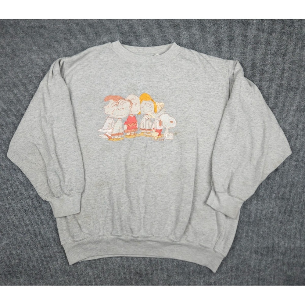 Vintage Peanuts Snoopy Sweatshirt Adult Large Gray EMBROIDERED Graphic Blitzz